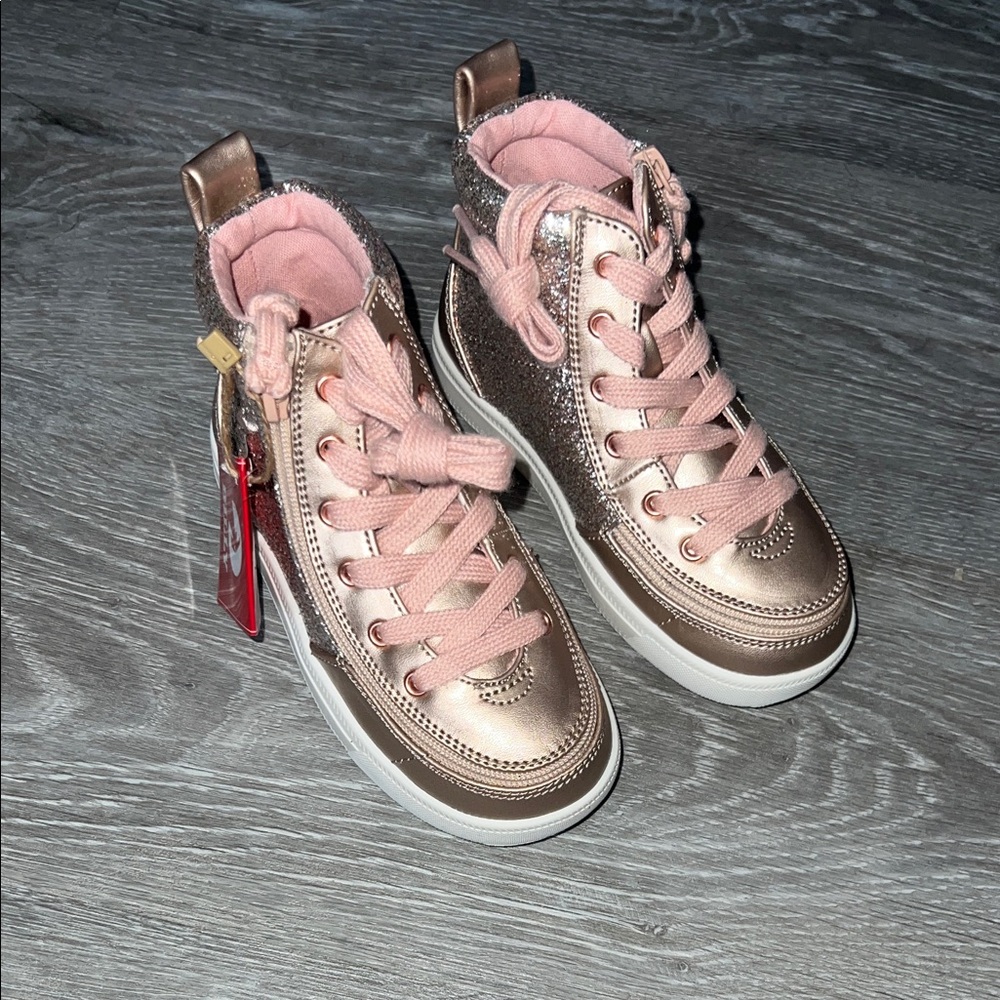 Metallic Rose Gold Kids High-Top Sneakers
